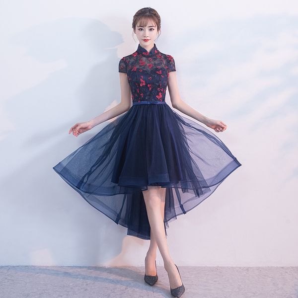 

evening dress female 2019 summer new banquet short short long retro chinese style cheongsam party dress, White;black