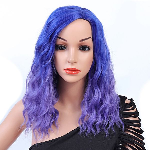 Blue Purple Wig European And American Temperament Face Short Curly