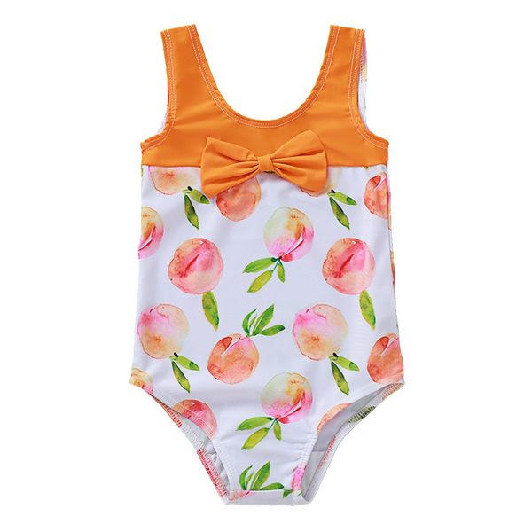 

baby kids girls summer bow peach printed bikini one piece swimwear swimsuit, White