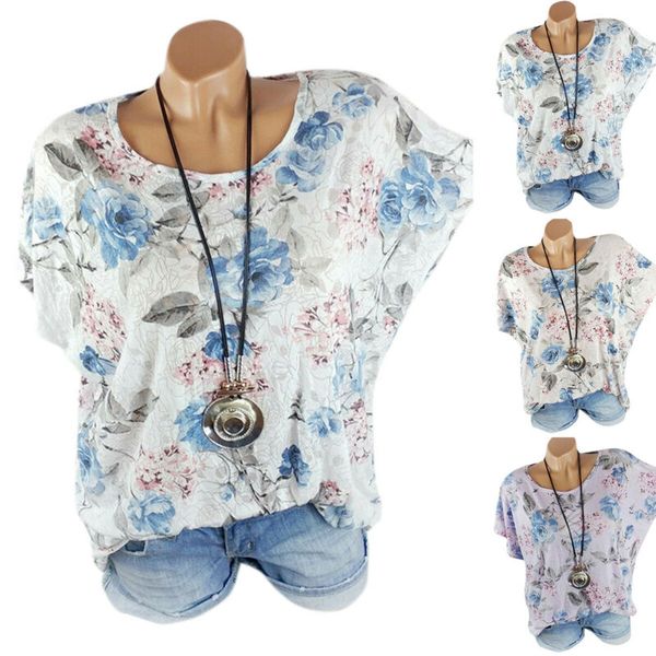 

women's batwing sleeve floral t shirts loose casual blouse summer plus size, White