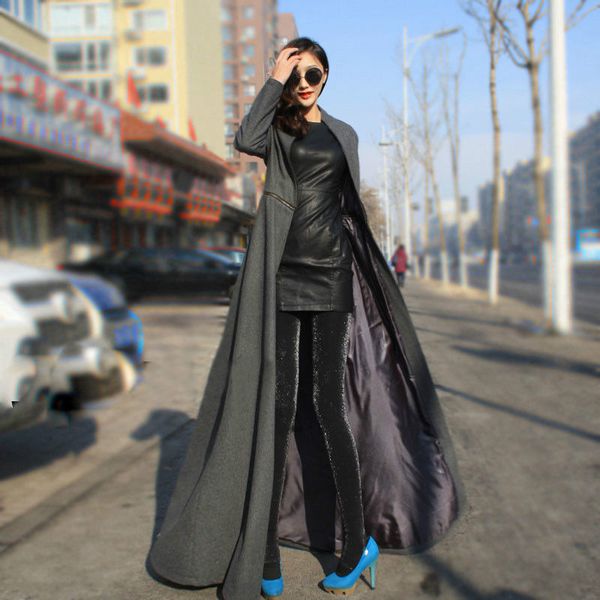

winter woolen coat europe and america style slim big swing x-long paragraph casaco de inverno 5 colors solid casaco feminino, Black