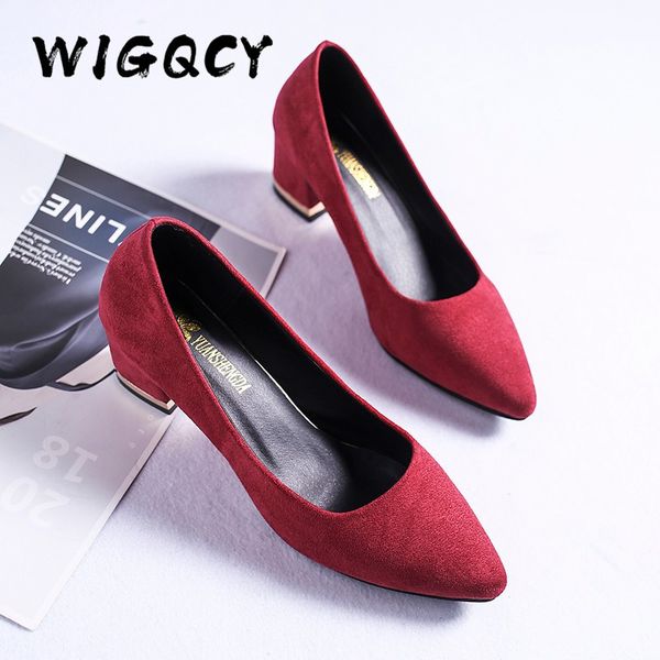 

pointed high heels square heel pumps women spring autumn shoes woman fashion shallow office shoes slip-on wedding ladies shoe, Black