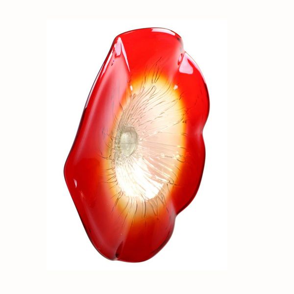 

chihuly style murano flower glass plates wall arts luxury 100% hand blown glass hanging red color plates irregular wave shape