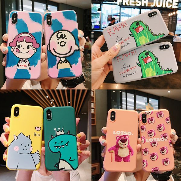 

cartoon couple animals phone case bear for iphone xs max xr 6 7 8 x plus all inclusive tpu soft cell phone cases