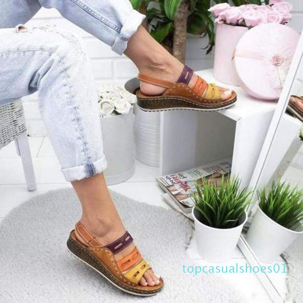 

dropshipping summer women sandals 2020 rome retro casual shoes thick bottom wedge open toe slippers beach slip on slides female t01, Black