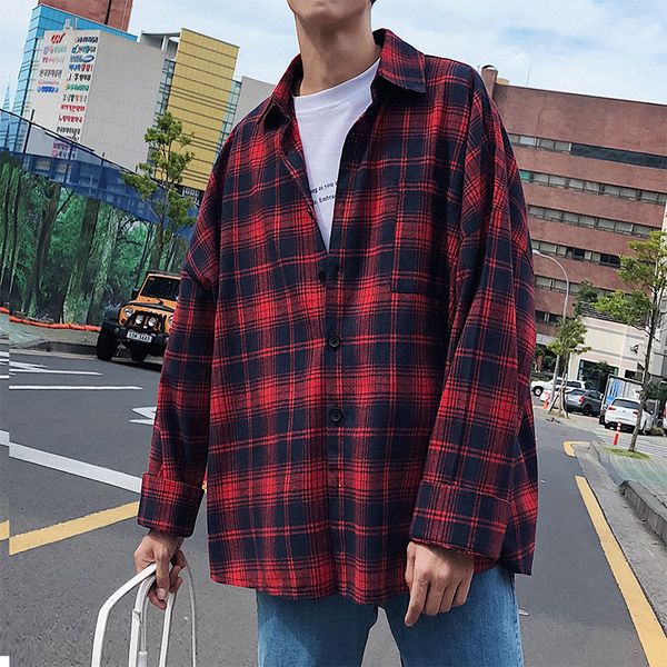 

2019 молодежный досуг корея стиль негабаритных плед с длинным рукавом рубашки, White;black