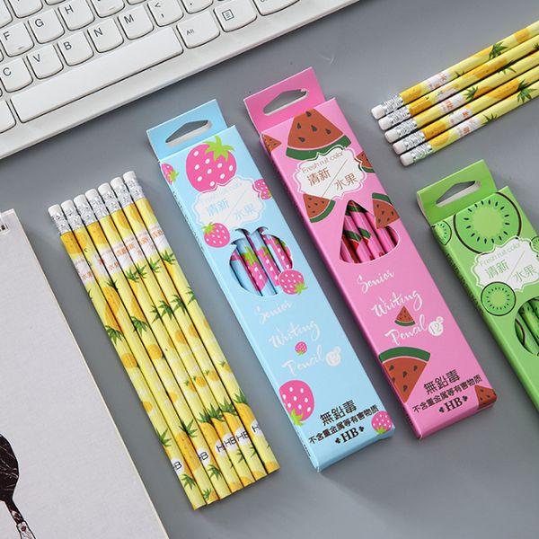 

12pcs/lot fruit design strawberry /watermelon/ pineapple/ kiwi wooden pencils with eraser painting pencils