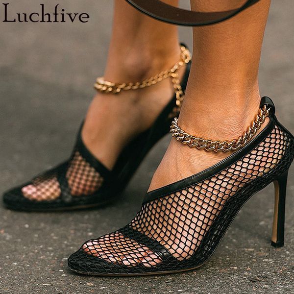 

mesh chains sandals women gladiator high heels party shoes runway night club black zapatos mujer