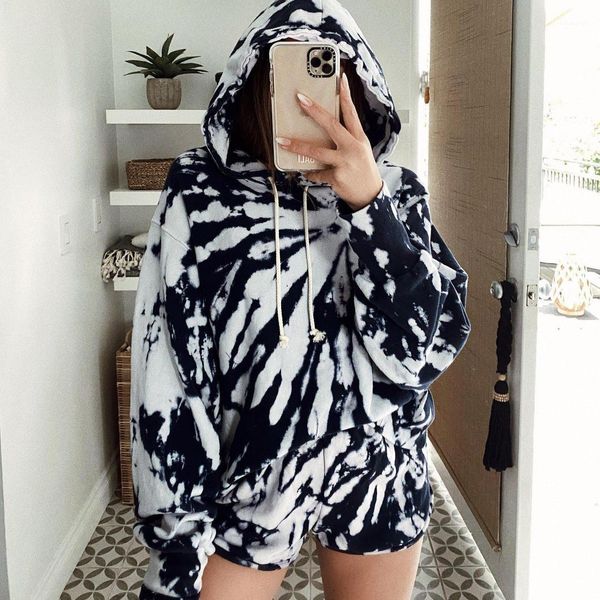 

zebra pattern womens home clothing hooded tie dye women two piece set summer casual loose ladies clothing, White