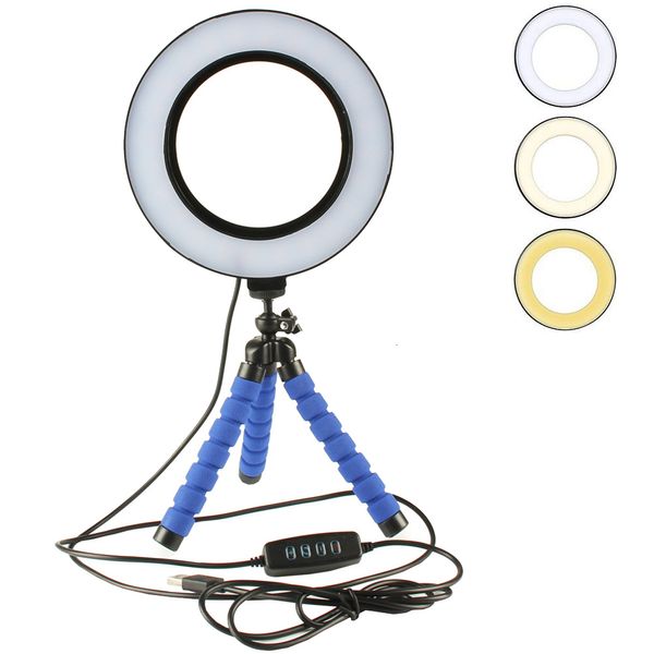 

light 16cm ring dimmable led studio camera pgraphy lighting &tripod selfie stand 3 light color 10 level brightness fill lamp