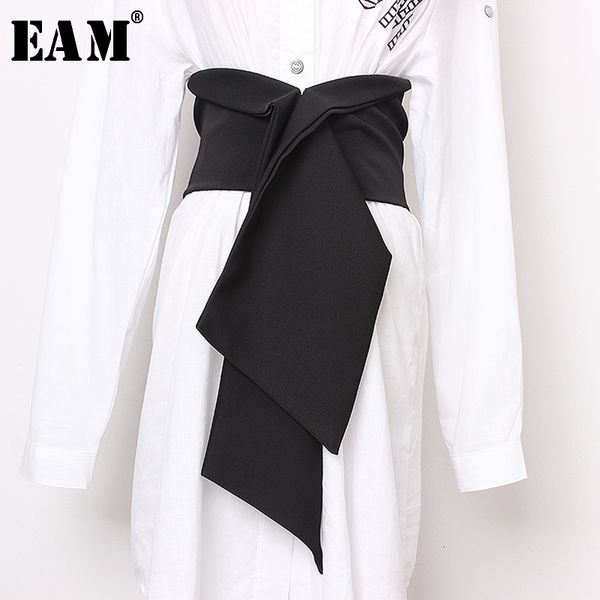 

eam] black split joint big size bow elastic belt personality women new fashion tide all-match autumn winter 2019 js634, Black;brown