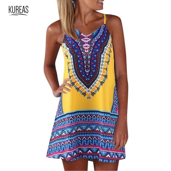 

kureas african mini dress for women dashiki sundress summer slip dresses tribal print vestidos africa clothes, Red