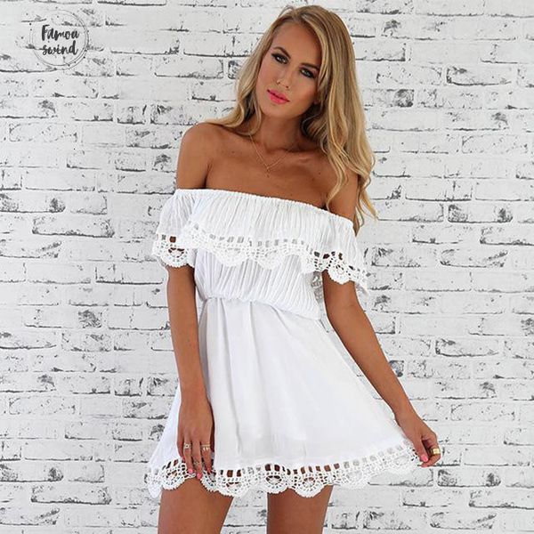 

новый строчка стиль мини-платья лета женщин white lace 2019 платье с плеча сексуальное платье разрез шеи платье дизайнер одежды, Black;gray