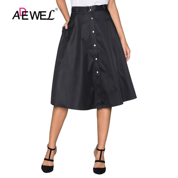 

skirts adewel elegant retro style buttons front flared midi skirt in black women's a-line cute