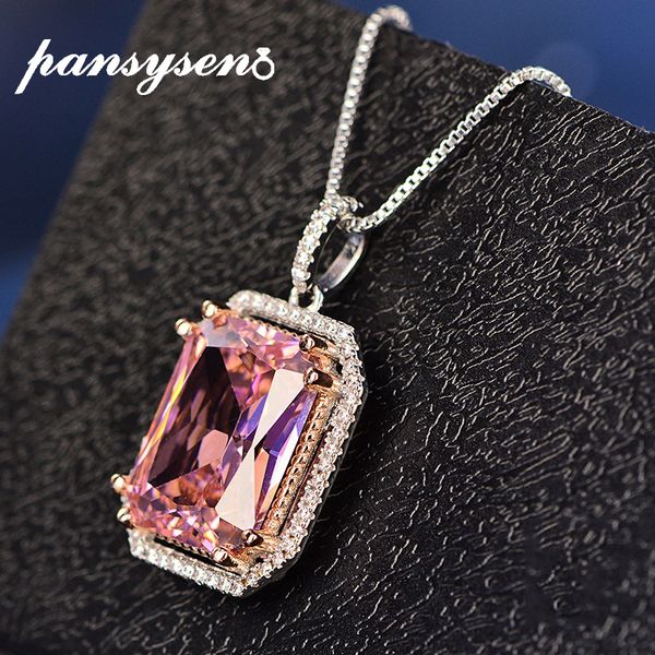 

pansysen 925 silver women's pendant necklaces 12x16mm natural pink spinel gemstone necklace brand fine jewelry wedding gift