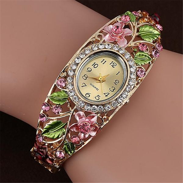 

high-end luxury ladies bracelet watch rhinestone rose bracelet crystal flower quartz wrist watch ladies montrey50, Slivery;brown
