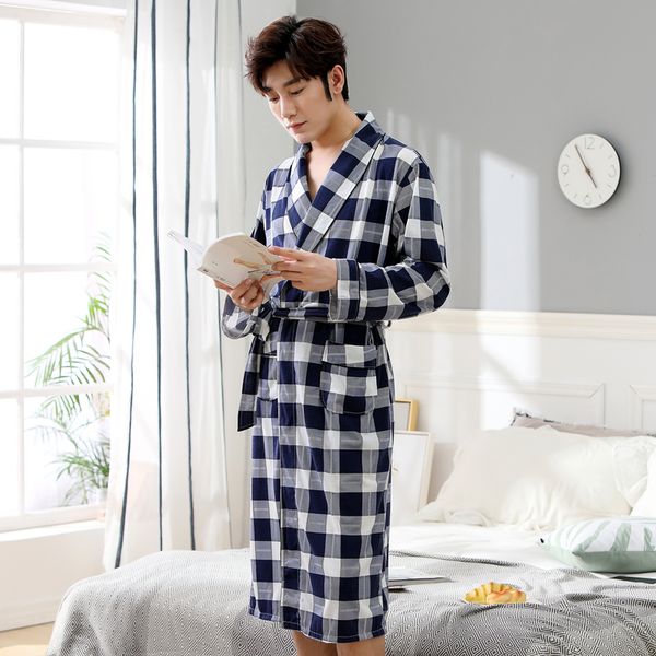 

long-sleeved robes men's spring and autumn bathrobes men's breathable long comfortable autumn and winter yukata boy pajamas, Black;brown
