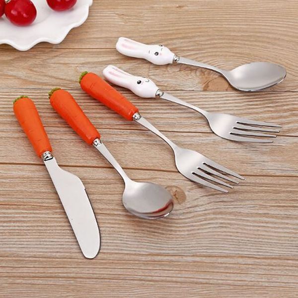 

children cartoon rabbit carrot spoon fork knife cutlery children cute western tableware kindergarten spoon fork