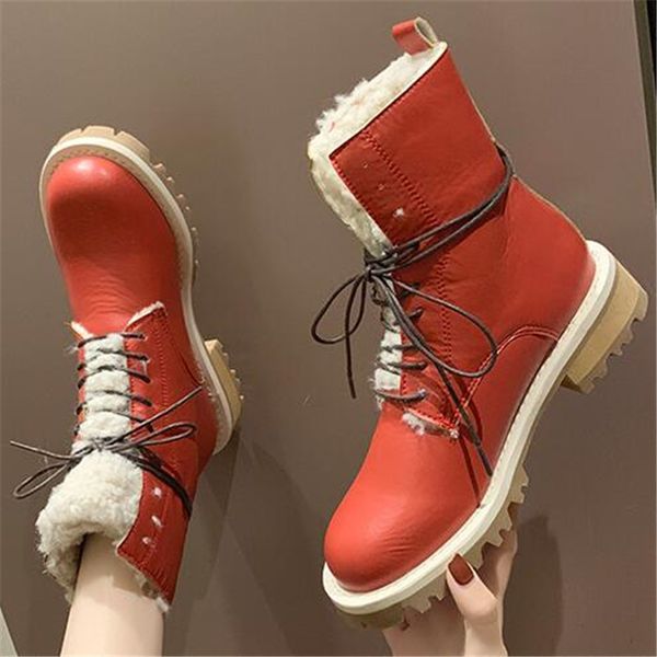 

new women pu leather round toe winter ankle boots woman plus plush keep warm waterproof snow boots zapatos de mujer, Black