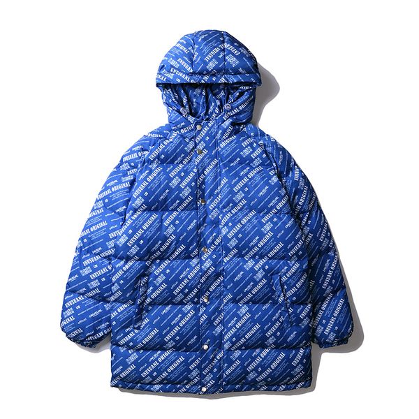 

european and american english printed plush medium length parkas bf trend thickened bakery lovers winter hooded coat, Black