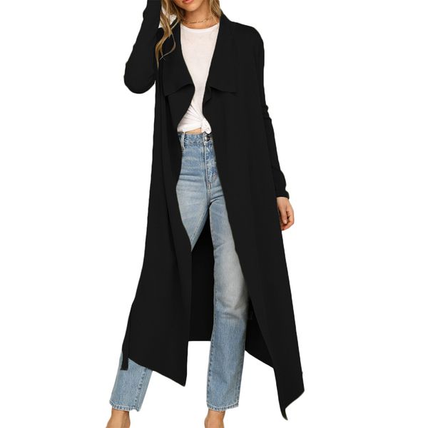 

women's trench coat long sleeve lace up slim up coat british style solid color spring and autumn ropa mujer ladies long, Tan;black