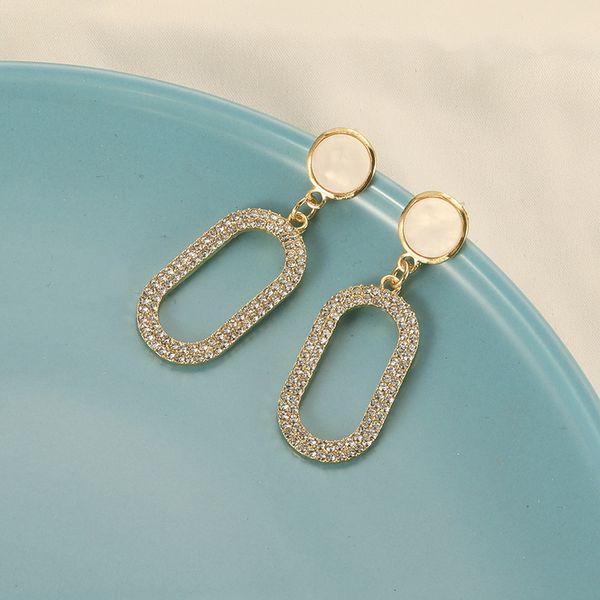 

s849 fashion jewelry s925 silver needle earrings hollow rhinstone oval exaggerated dangle stud earrings