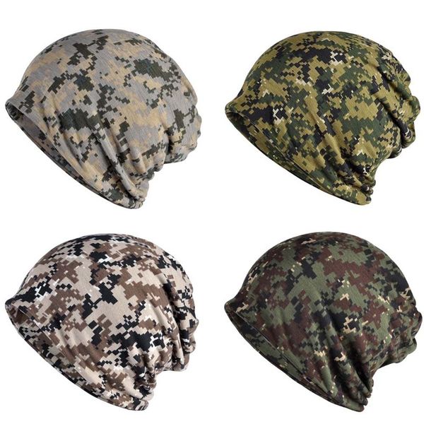 

camouflage hiking caps cotton double layer scarf mask windproof autumn winter knitted cap casual cycling beanies skullies, Black;white