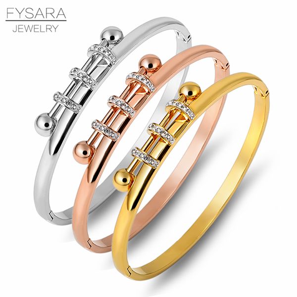 

fysara three circle crystals bracelets & bangles titanium steel jewelry women gold charm cuff bangles cubic zirconia pulseiras, Black