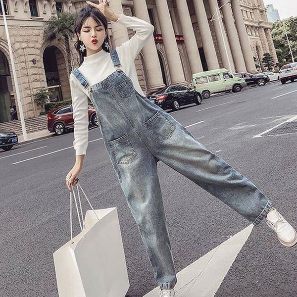 

large size women denim overall 2020 spring new students loose thin strap pants women's denim jeans jumpsuit women, Black;white