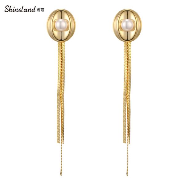 

shineland fashion jewelry personality temperament tassel pearl ment gold color long drop dangle earrings for women maxi bijoux, Silver