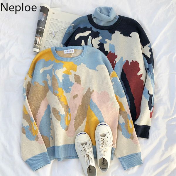 

neploe прицепные femme 2019 новый корейский contrast color graffiti крупногабаритные свитер женщин o-образным вырезом вязаный свитер streetw, White;black