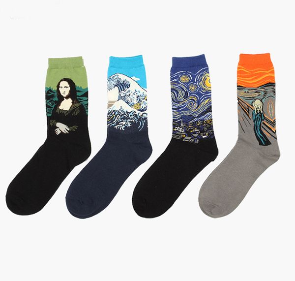 

new harajuku europe usa washington male cupid retro art oil painting style men sock cotton women socks men's socks eur36-43, Black