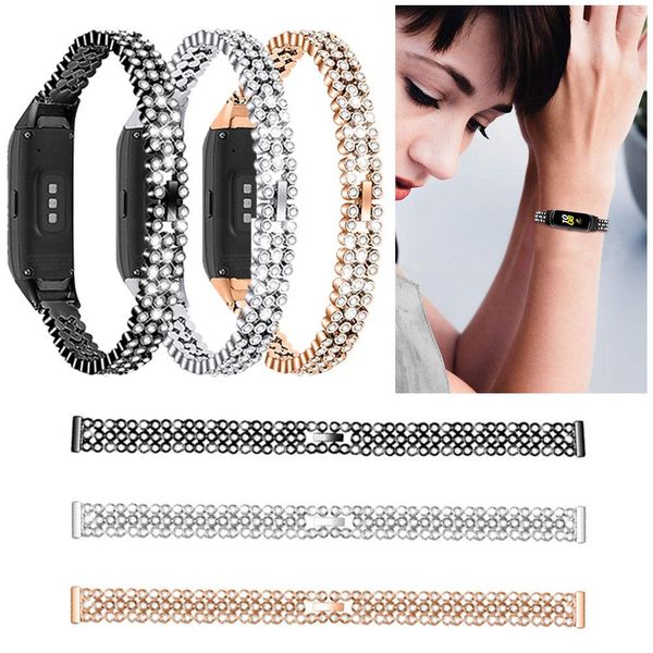 

luxury stainless steel rhinestone watch band strap shiny diamond wristband for samsung galaxy fit sm-r370 smart watch band