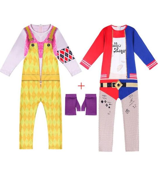 

2020child halloween party suicide squad quinn monster one-piece robes quinn cosplay costume, White