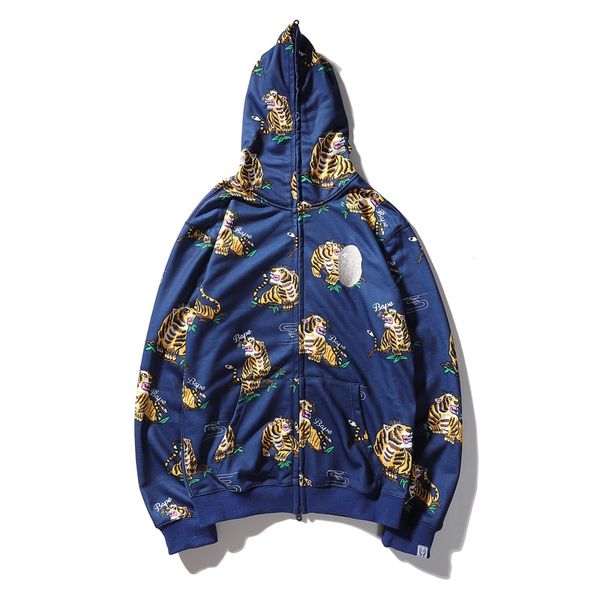 

tide brand mens designer jacket trend jacket tiger totem fashion cardigan hooded sweater men and women couple hoodie sweatshir, Black;brown