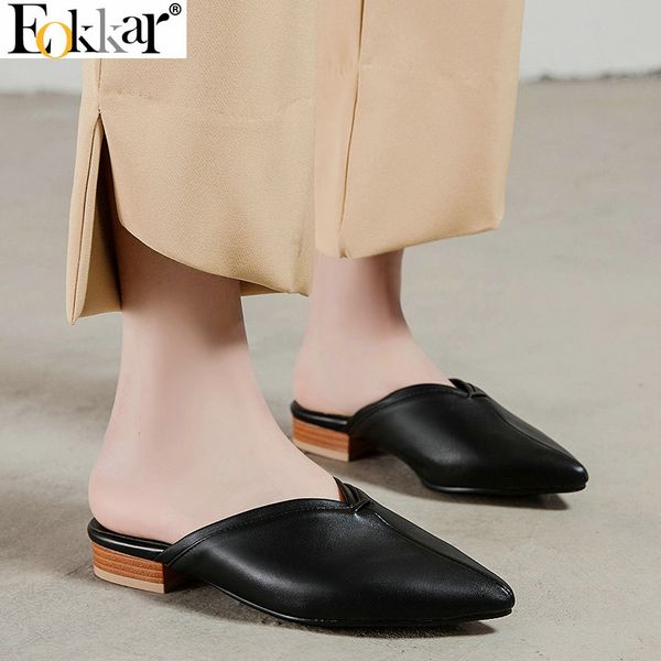 

eokkar 2019women pointed toe mules shoes low heel slipper slingback loafers slip on women pumps ladies shoes pumps size 34-45, Black