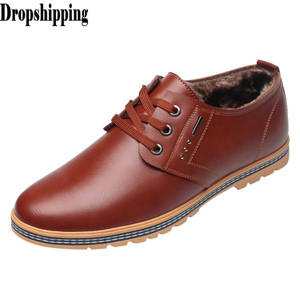 

leisure men keep warm shoes round toe lace-up office business shoes male formal men business leather shoes#zb, Black