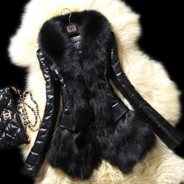 

sisjuly women faux leather fur jacket plus size winter fur collar coat slim black fashion outwear casual work women new