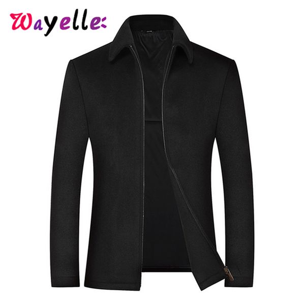 

autumn/winter men wool zipper jacket coat male simple warm jackets 2019 slim fit male business casual winter warm overcoat parka, Black