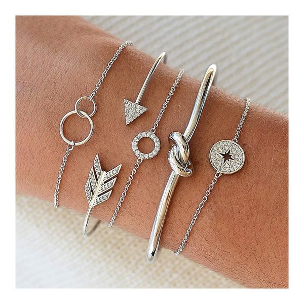 

bracelet jewelry simple knotted open adjustable arrow bangle creative circle compass bracelet multiple piece set, Black