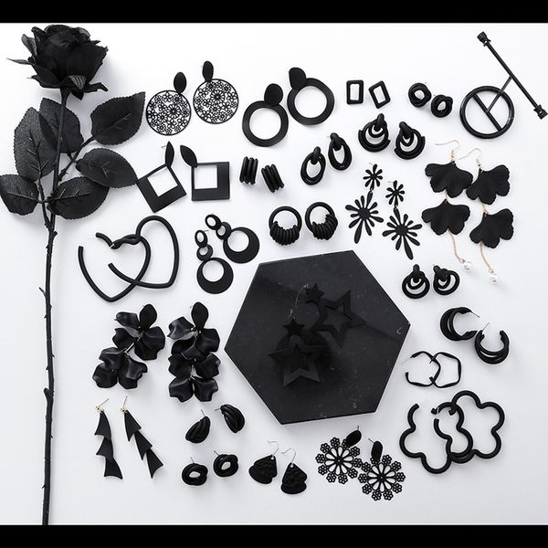 

korea style girl earrings retro black simple exaggeration geometric flower drop earrings for women fashion jewelry accessories, Silver