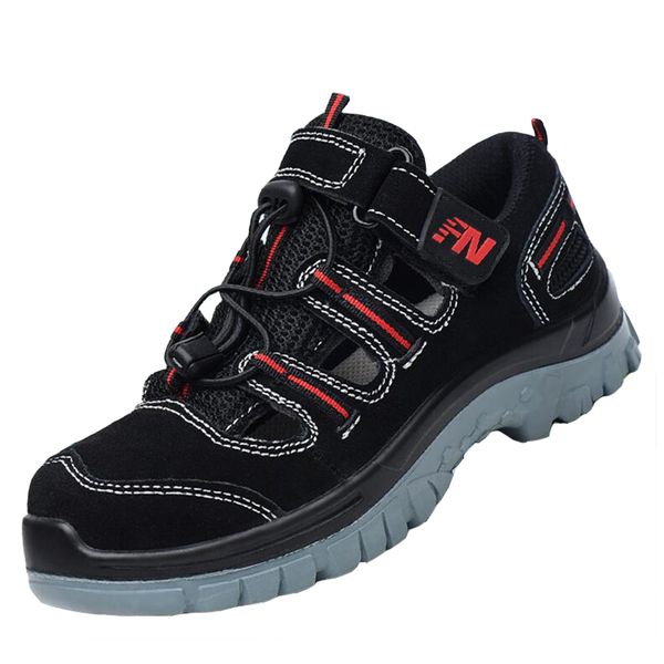 

plus size men fashion steel toe cap work safety shoes outdoor platform sandal building worker security boots protective footwear, Black