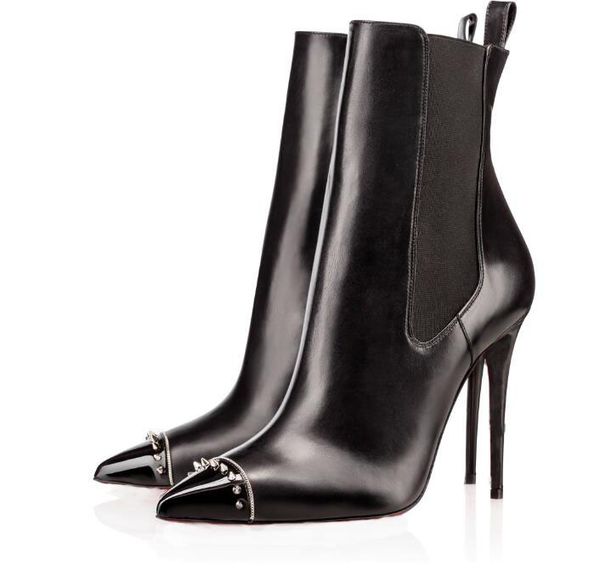 

original box] new womens high heels boot red bottom ankle winter real leather designer boots spikes black ankle boots womens
