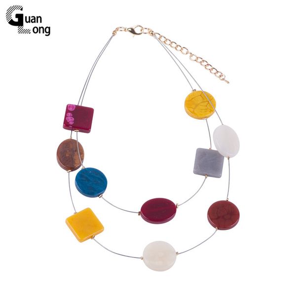 

guanlong trendy fashion acrylic necklaces women withneckla colorful resin geometric pendants metal chains necklace party jewelry, Silver