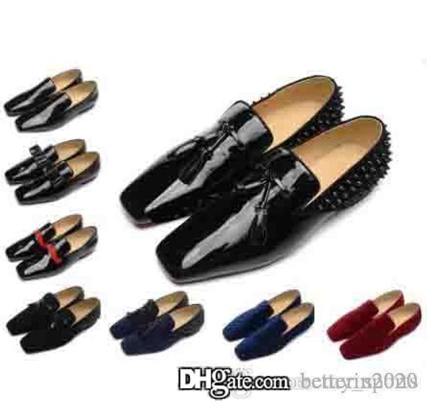 

brand red bottom loafers luxury party wedding shoes designer black patent leather suede with tassels spikes studded dress shoes for mens