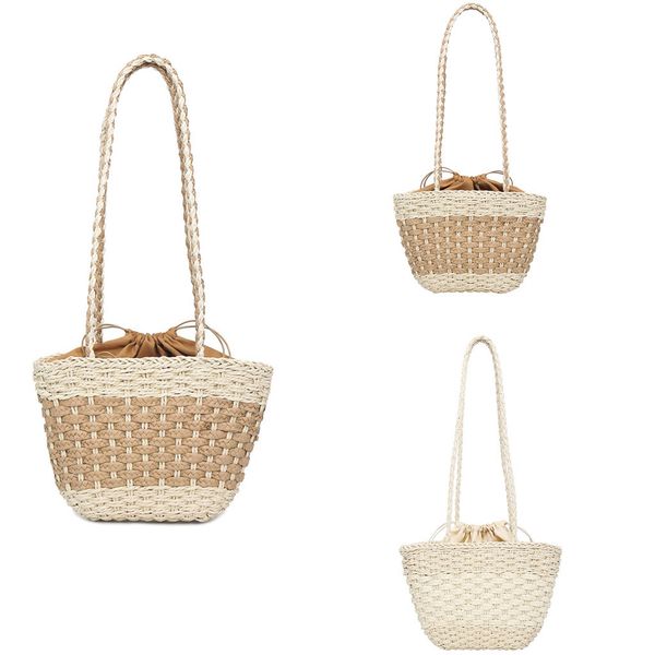 

women's fashion elegant design straw woven bag solid color shoulder bag versatile wild casual bucket great present apr 16
