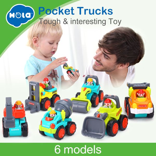 

2020 1set/6pcs hola 3116c baby toys construction vehicle cars- forklift, bulldozer, road roller, excavator, dump truck, tractor toys for boy