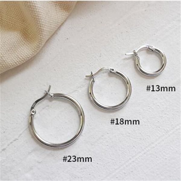 

authentic 925 sterling silver earrings round circle huggie hoop earrings for women men 13/18/23mm hoop earring girls gifts, Golden;silver