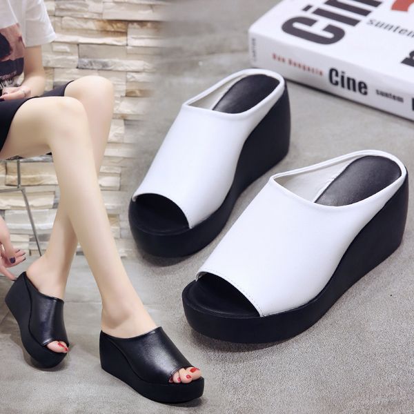 

slippers sandals plus size summer casual flat sandals women 2020 sport fashion pu leather non-slip platform beach women shoes y200702, Black