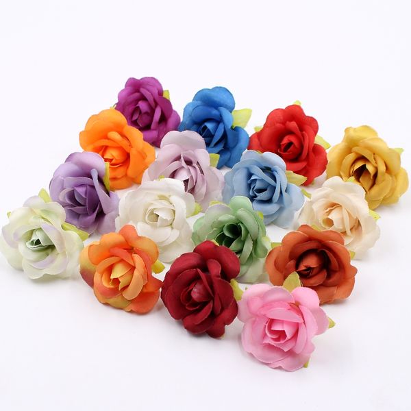 

10pcs/lot artificial flower 4cm silk rose head wedding home party decoration diy garland scrapbook craft fake flower decoration